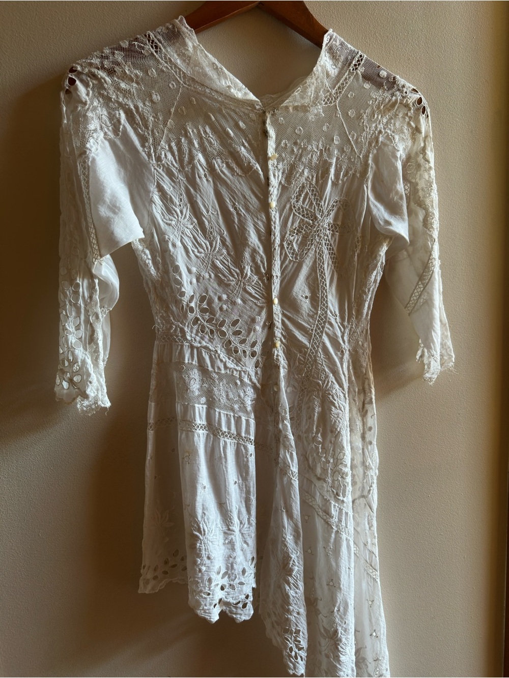 Antique Edwardian Eyelet Embroidered Asymmetrical Blouse - Picture 2 of 4